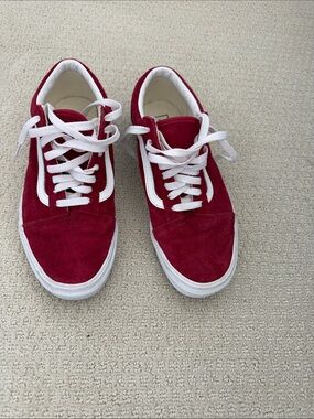 Vans Red Suede Low-Top Sneakers with White Stripe